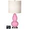 White Drum Gourd Table Lamp - 2 Outlets and USB in Pale Pink