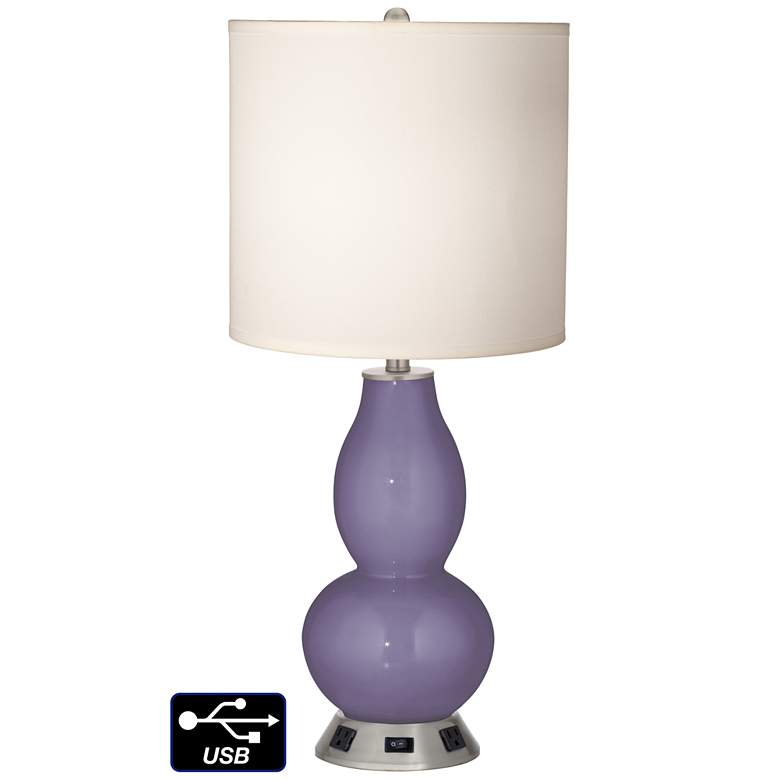 Image 1 White Drum Gourd Table Lamp - 2 Outlets and USB in Purple Haze