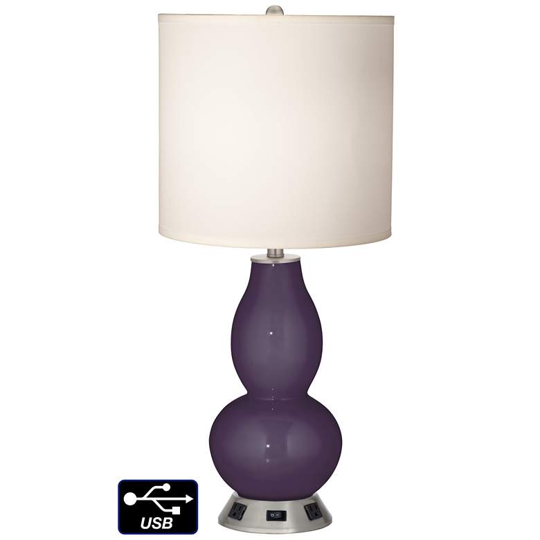 Image 1 White Drum Gourd Table Lamp - 2 Outlets and USB in Quixotic Plum