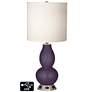 White Drum Gourd Table Lamp - 2 Outlets and USB in Quixotic Plum