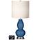 White Drum Gourd Table Lamp - 2 Outlets and USB in Regatta Blue