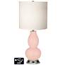 White Drum Gourd Table Lamp - 2 Outlets and USB in Rose Pink