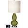White Drum Gourd Table Lamp - 2 Outlets and USB in Rural Green