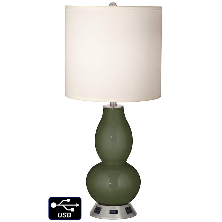 Image 1 White Drum Gourd Table Lamp - 2 Outlets and USB in Secret Garden