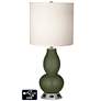 White Drum Gourd Table Lamp - 2 Outlets and USB in Secret Garden
