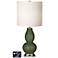 White Drum Gourd Table Lamp - 2 Outlets and USB in Secret Garden