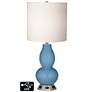 White Drum Gourd Table Lamp - 2 Outlets and USB in Secure Blue
