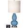 White Drum Gourd Table Lamp - 2 Outlets and USB in Secure Blue
