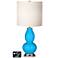 White Drum Gourd Table Lamp - 2 Outlets and USB in Sky Blue