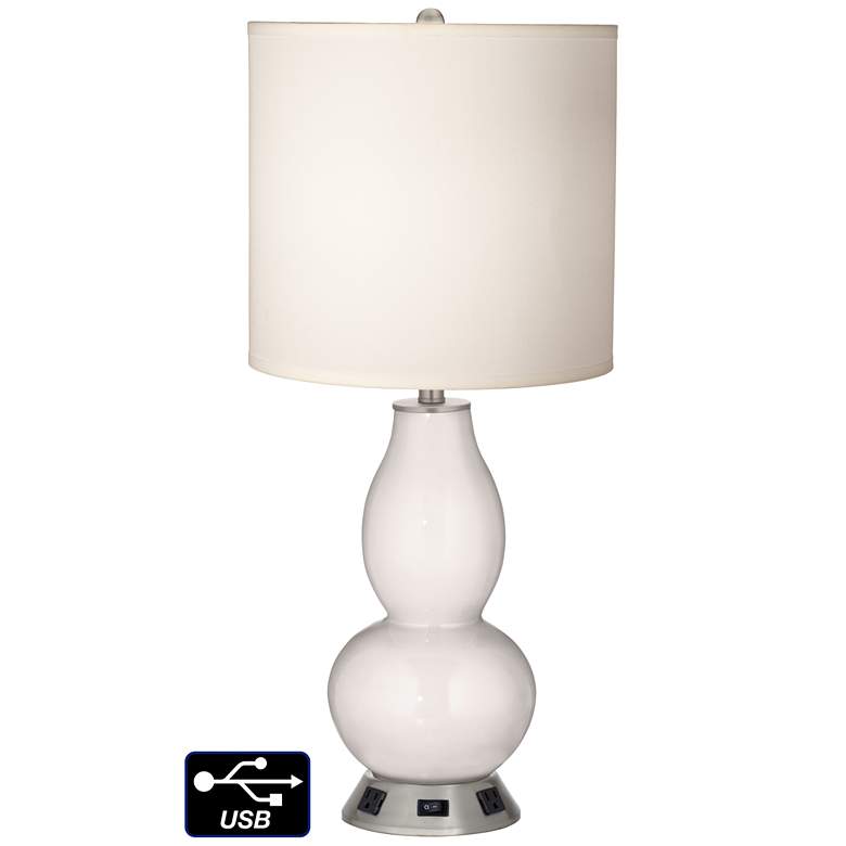 Image 1 White Drum Gourd Table Lamp - 2 Outlets and USB in Smart White