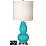 White Drum Gourd Table Lamp - 2 Outlets and USB in Surfer Blue