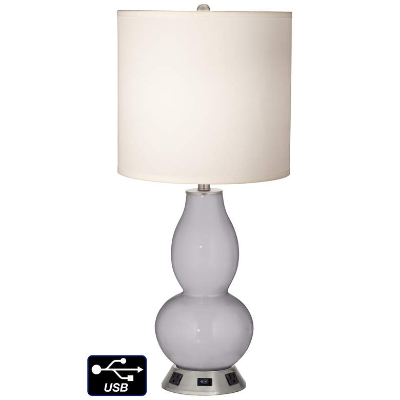 Image 1 White Drum Gourd Table Lamp - 2 Outlets and USB in Swanky Gray