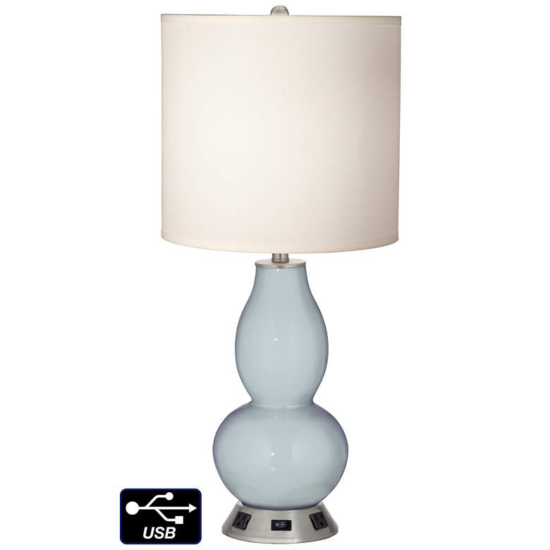 Image 1 White Drum Gourd Table Lamp - 2 Outlets and USB in Take Five