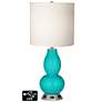 White Drum Gourd Table Lamp - 2 Outlets and USB in Turquoise