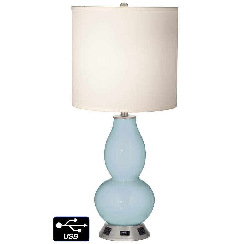 Image 1 White Drum Gourd Table Lamp - 2 Outlets and USB in Vast Sky