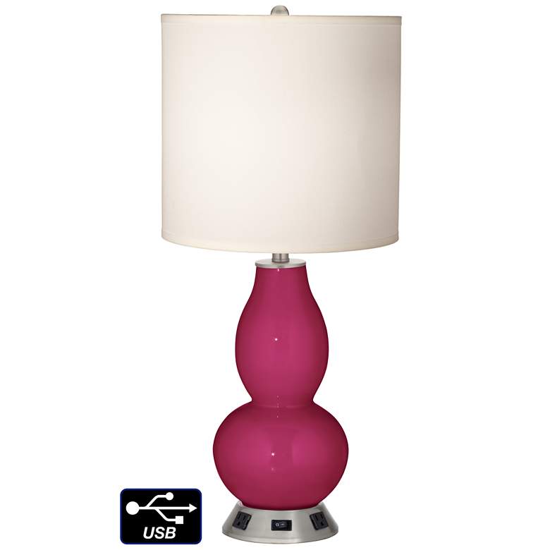 Image 1 White Drum Gourd Table Lamp - 2 Outlets and USB in Vivacious