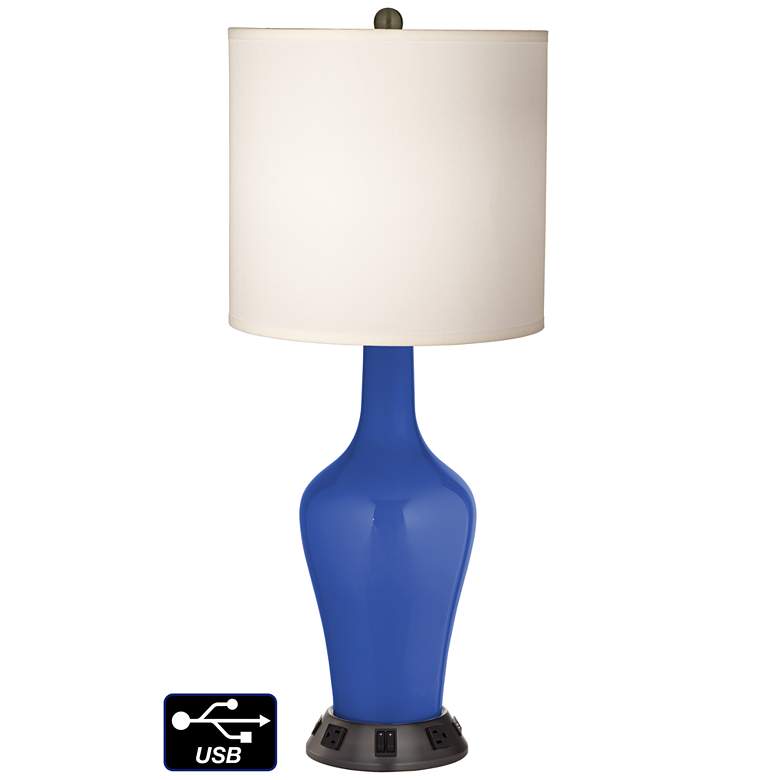 Image 1 White Drum Jug Lamp - 2 Outlets and 2 USBs in Dazzling Blue