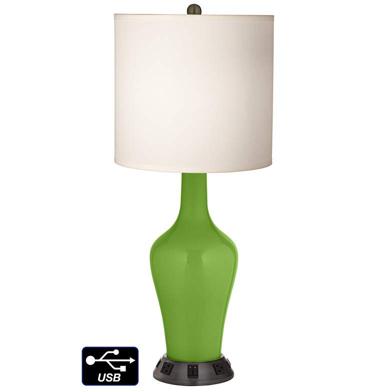 Image 1 White Drum Jug Lamp - 2 Outlets and 2 USBs in Rosemary Green