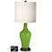 White Drum Jug Lamp - 2 Outlets and 2 USBs in Rosemary Green