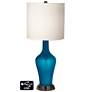 White Drum Jug Lamp - 2 Outlets and 2 USBs in Turquoise Metallic