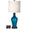 White Drum Jug Lamp - 2 Outlets and 2 USBs in Turquoise Metallic