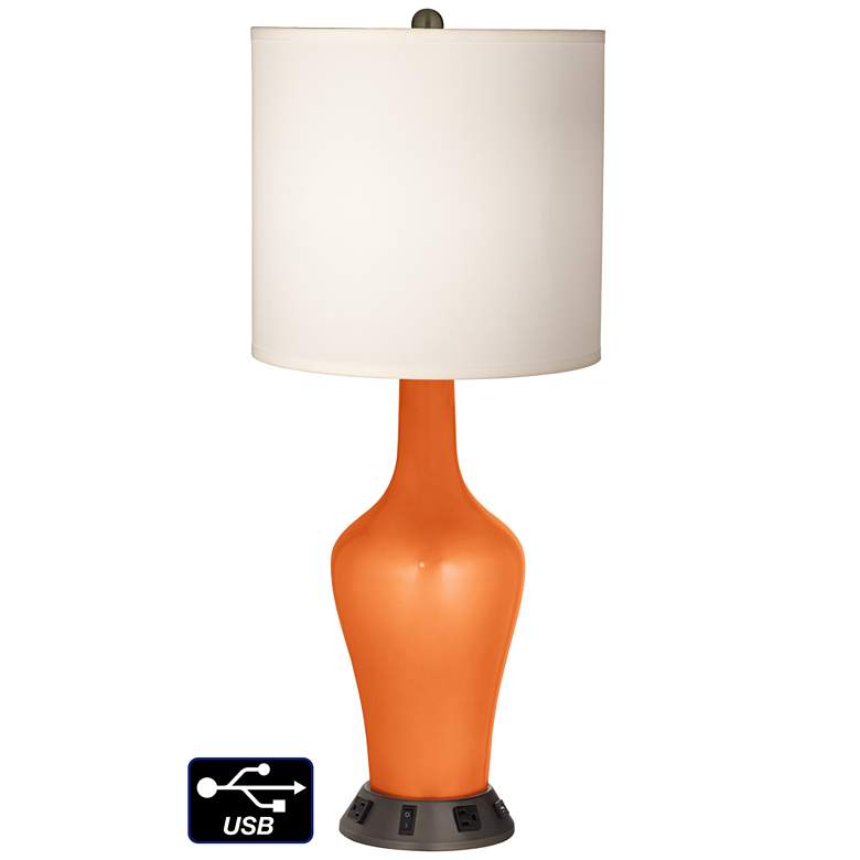 Image 1 White Drum Jug Lamp - 2 Outlets and USB in Burnt Orange Metallic