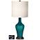 White Drum Jug Lamp - 2 Outlets and USB in Magic Blue Metallic