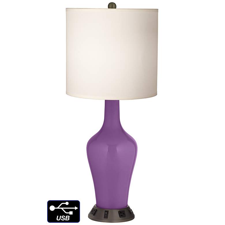 Image 1 White Drum Jug Lamp - 2 Outlets and USB in Passionate Purple