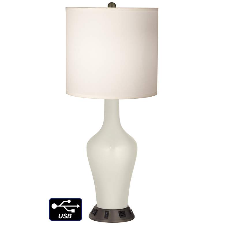 Image 1 White Drum Jug Lamp - 2 Outlets and USB in Vanilla Metallic
