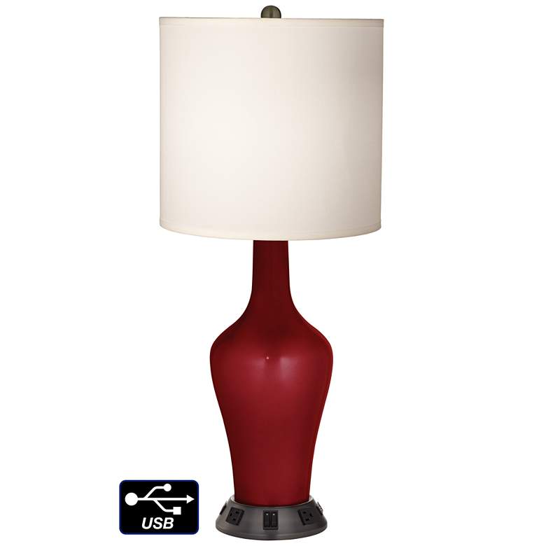 Image 1 White Drum Jug Lamp - Outlets and USBs in Cabernet Red Metallic