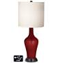 White Drum Jug Lamp - Outlets and USBs in Cabernet Red Metallic