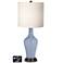 White Drum Jug Table Lamp - 2 Outlets and 2 USBs in Blue Sky
