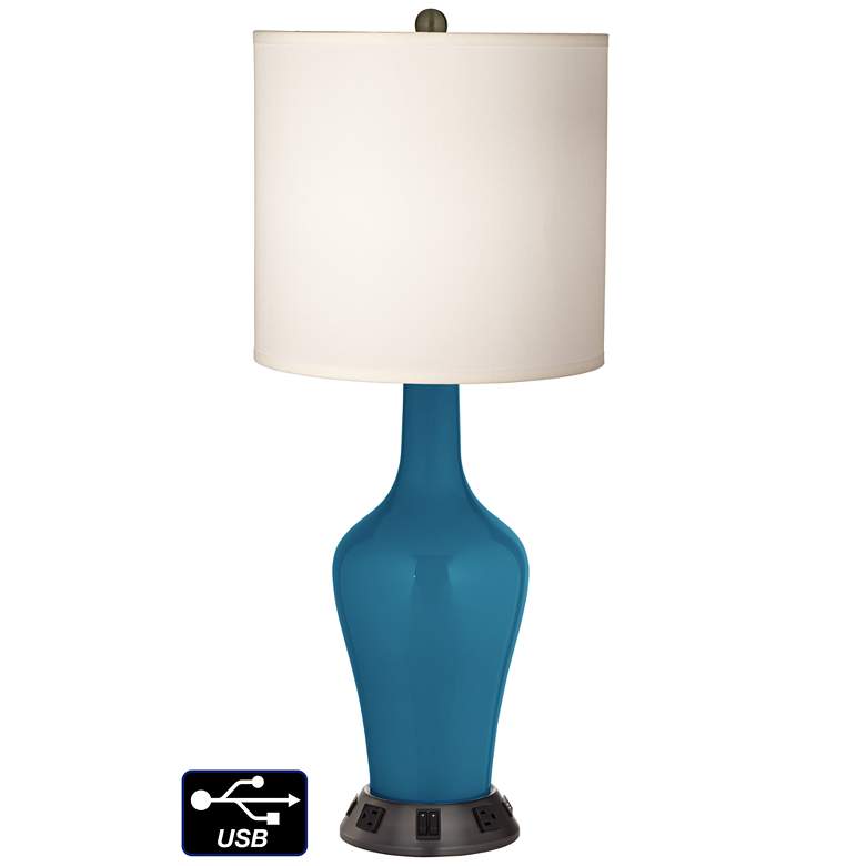 Image 1 White Drum Jug Table Lamp - 2 Outlets and 2 USBs in Bosporus