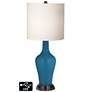White Drum Jug Table Lamp - 2 Outlets and 2 USBs in Bosporus