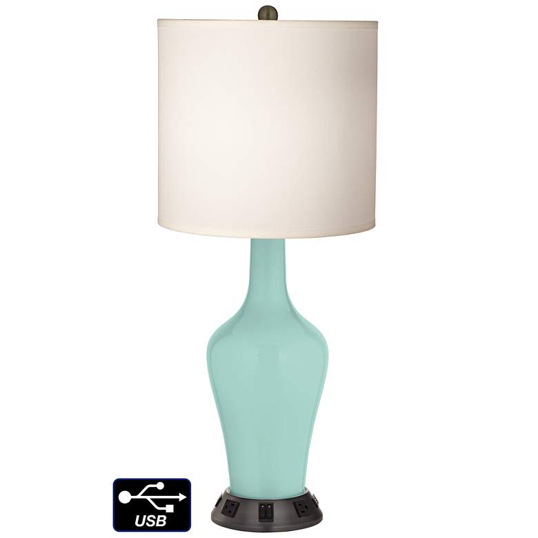 Image 1 White Drum Jug Table Lamp - 2 Outlets and 2 USBs in Cay