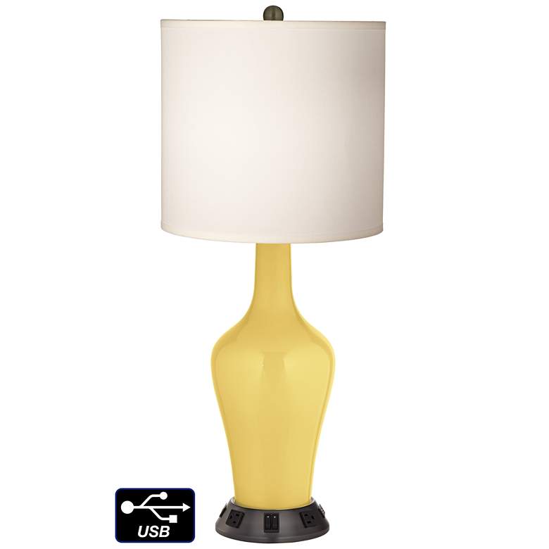 Image 1 White Drum Jug Table Lamp - 2 Outlets and 2 USBs in Daffodil