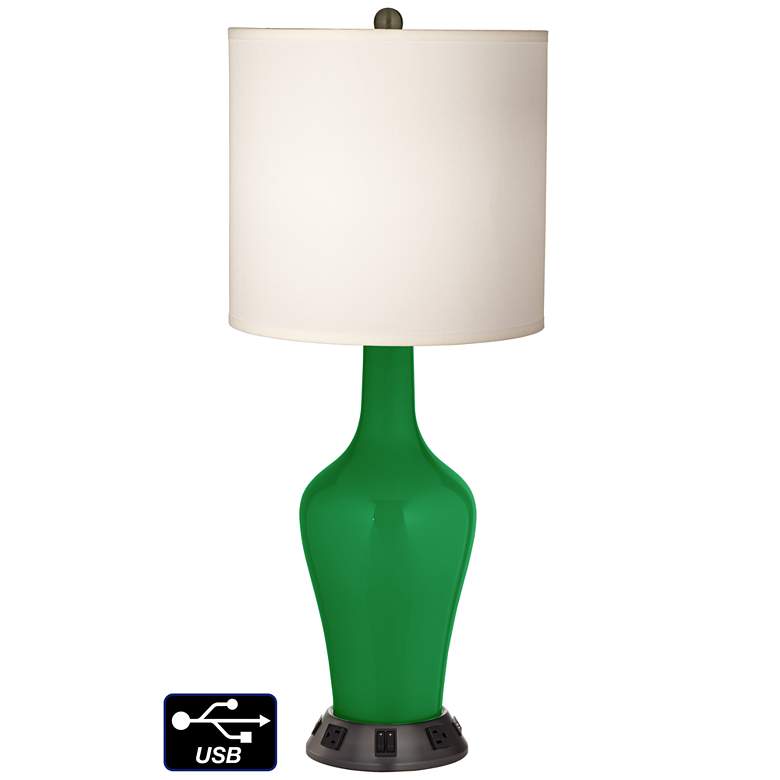 Image 1 White Drum Jug Table Lamp - 2 Outlets and 2 USBs in Envy