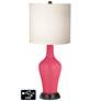 White Drum Jug Table Lamp - 2 Outlets and 2 USBs in Eros Pink