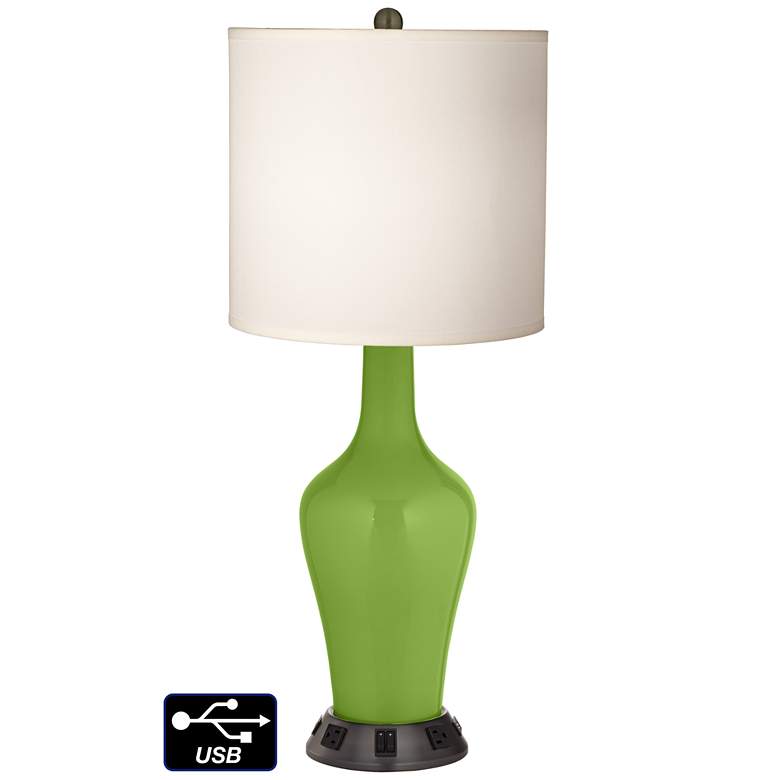 Image 1 White Drum Jug Table Lamp - 2 Outlets and 2 USBs in Gecko