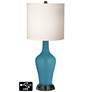 White Drum Jug Table Lamp - 2 Outlets and 2 USBs in Great Falls