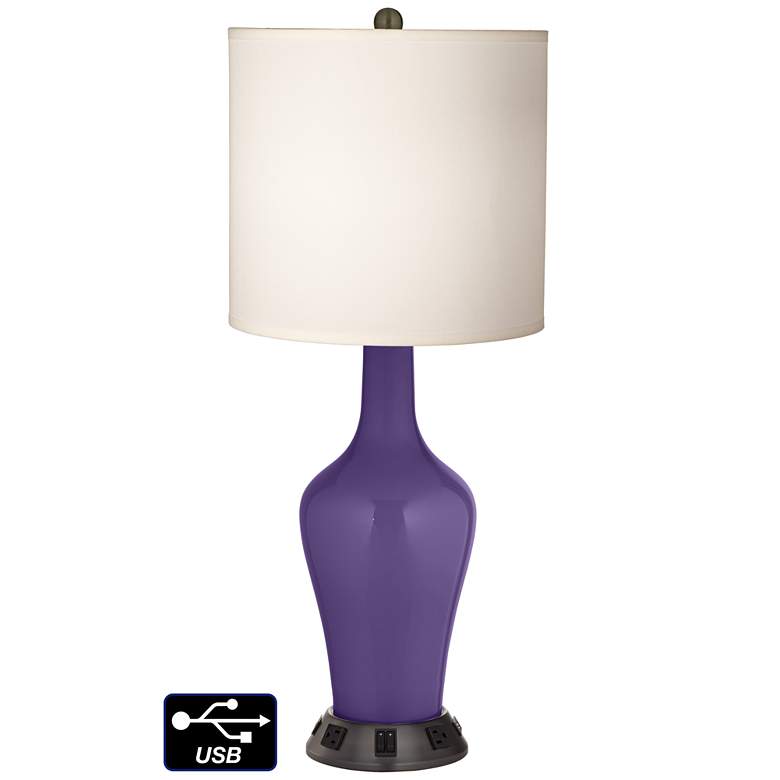 Image 1 White Drum Jug Table Lamp - 2 Outlets and 2 USBs in Izmir Purple