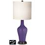 White Drum Jug Table Lamp - 2 Outlets and 2 USBs in Izmir Purple