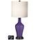 White Drum Jug Table Lamp - 2 Outlets and 2 USBs in Izmir Purple