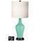 White Drum Jug Table Lamp - 2 Outlets and 2 USBs in Larchmere