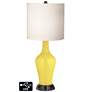 White Drum Jug Table Lamp - 2 Outlets and 2 USBs in Lemon Twist
