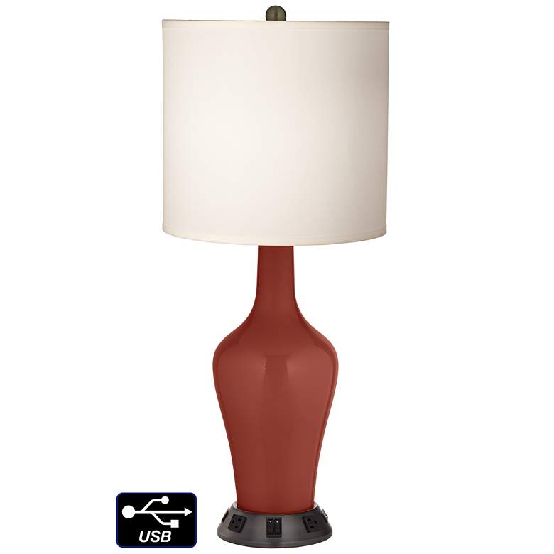 Image 1 White Drum Jug Table Lamp - 2 Outlets and 2 USBs in Madeira