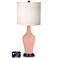 White Drum Jug Table Lamp - 2 Outlets and 2 USBs in Mellow Coral