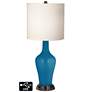 White Drum Jug Table Lamp - 2 Outlets and 2 USBs in Mykonos Blue