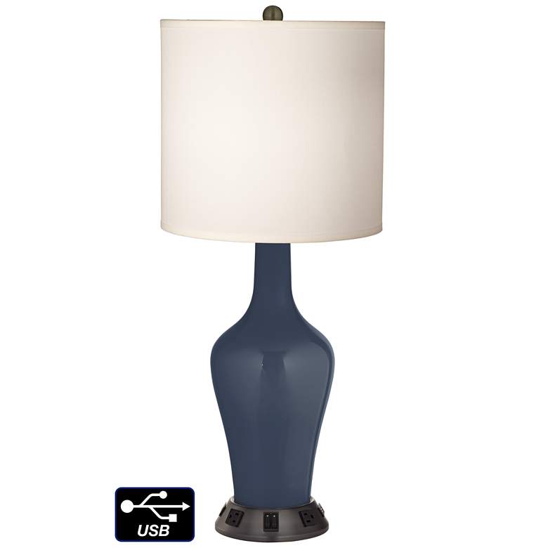 Image 1 White Drum Jug Table Lamp - 2 Outlets and 2 USBs in Naval
