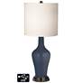 White Drum Jug Table Lamp - 2 Outlets and 2 USBs in Naval